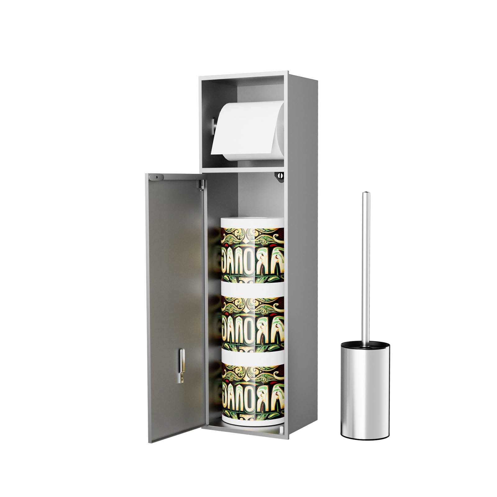 Baronage Recessed Toilet Paper Holder With Toilet Brush, 24 Inch Over-Mounted Wall Toilet Roll Holders, Stainless Steel Toilets