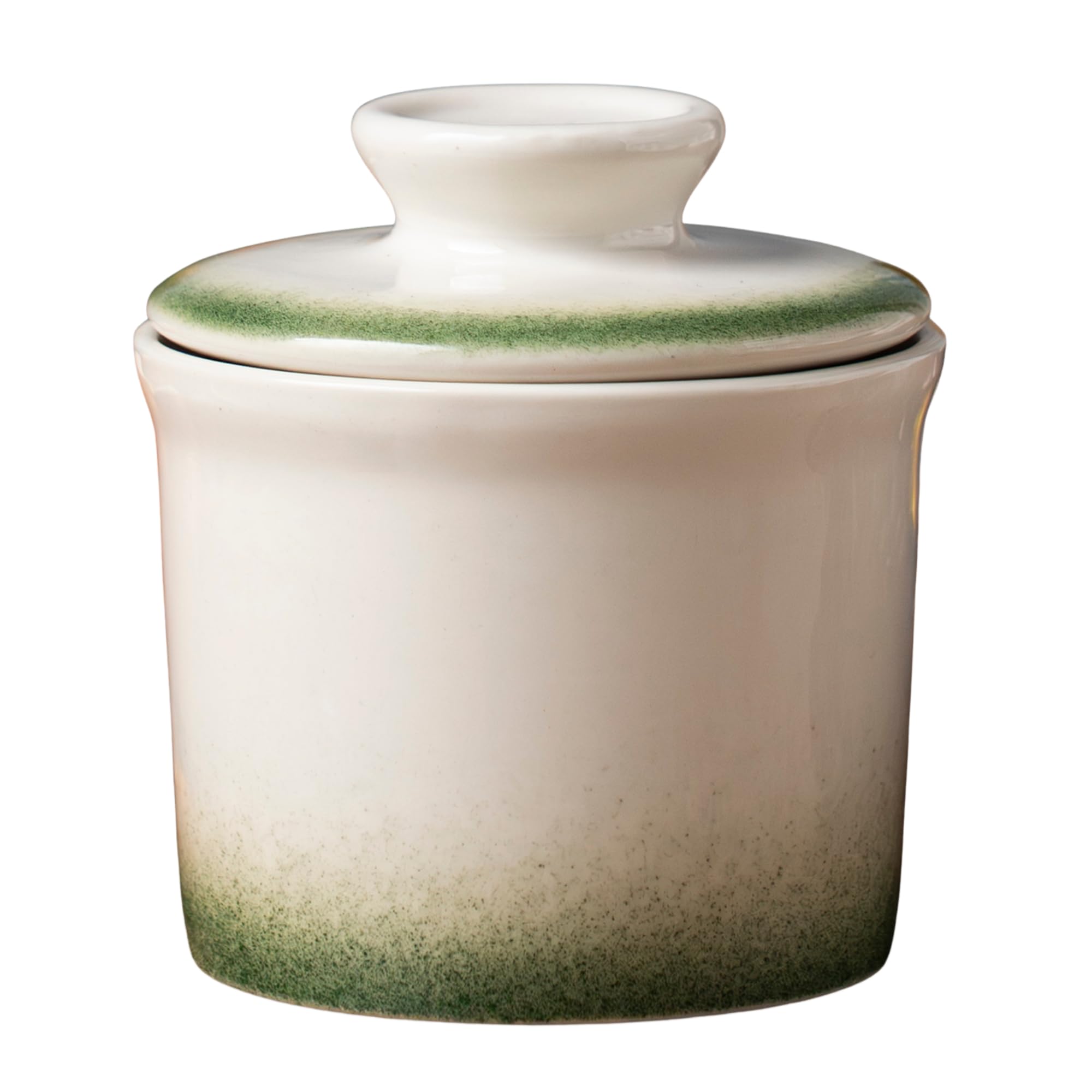 Ombre Green Butter Dish with Lid for Countertop, French Butter Crock with Water Line, Ceramic Butter Keeper Keeps Butter Soft & 