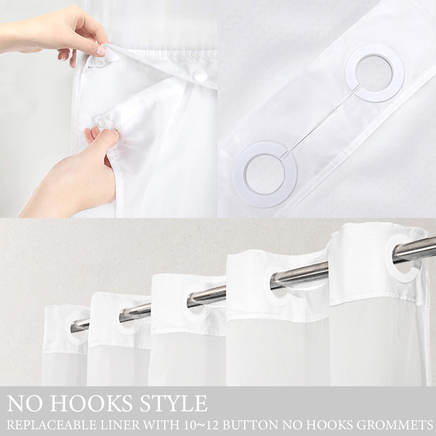 Tititex No Hooks Snap In Liner Grey Eucalyptus Leaves Shower Curtain Sets, Hotel Luxury Double Layers Waterproof Fabric & See-Th