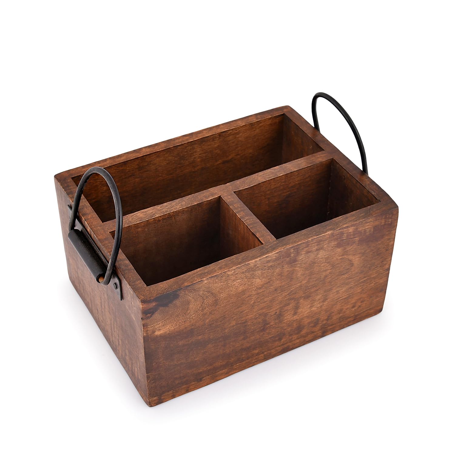 Edhas 3 Compartment Flatware Caddy, Cutlery Utensil Holder With Metal Handles For Farmhouse Kitchen Decor And Countertop, Dining