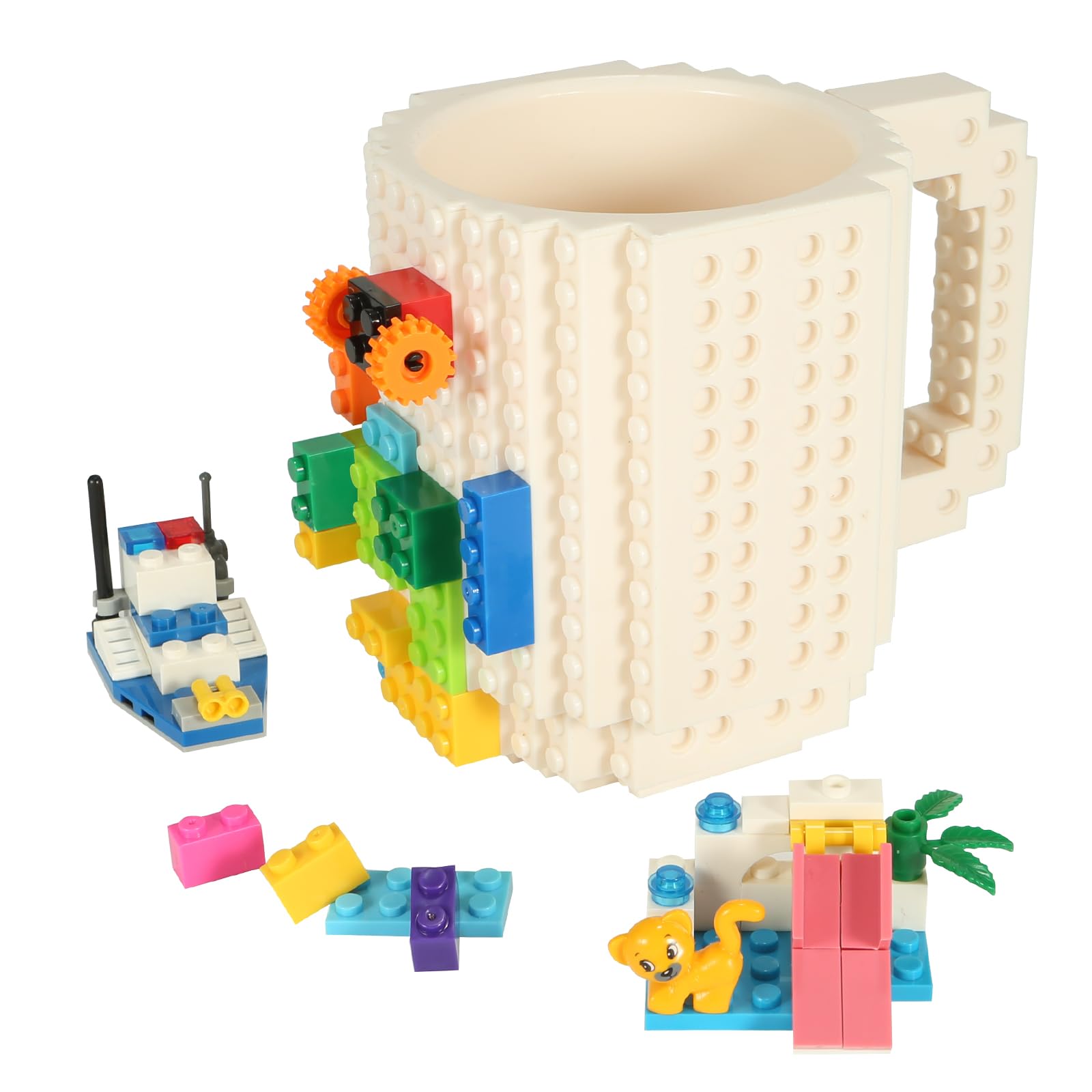 Lumsburry Build-on Brick Coffee Mug, Funny DIY Novelty Cup with Building Blocks Creative for Kids Men Women Xmas Birthday (White