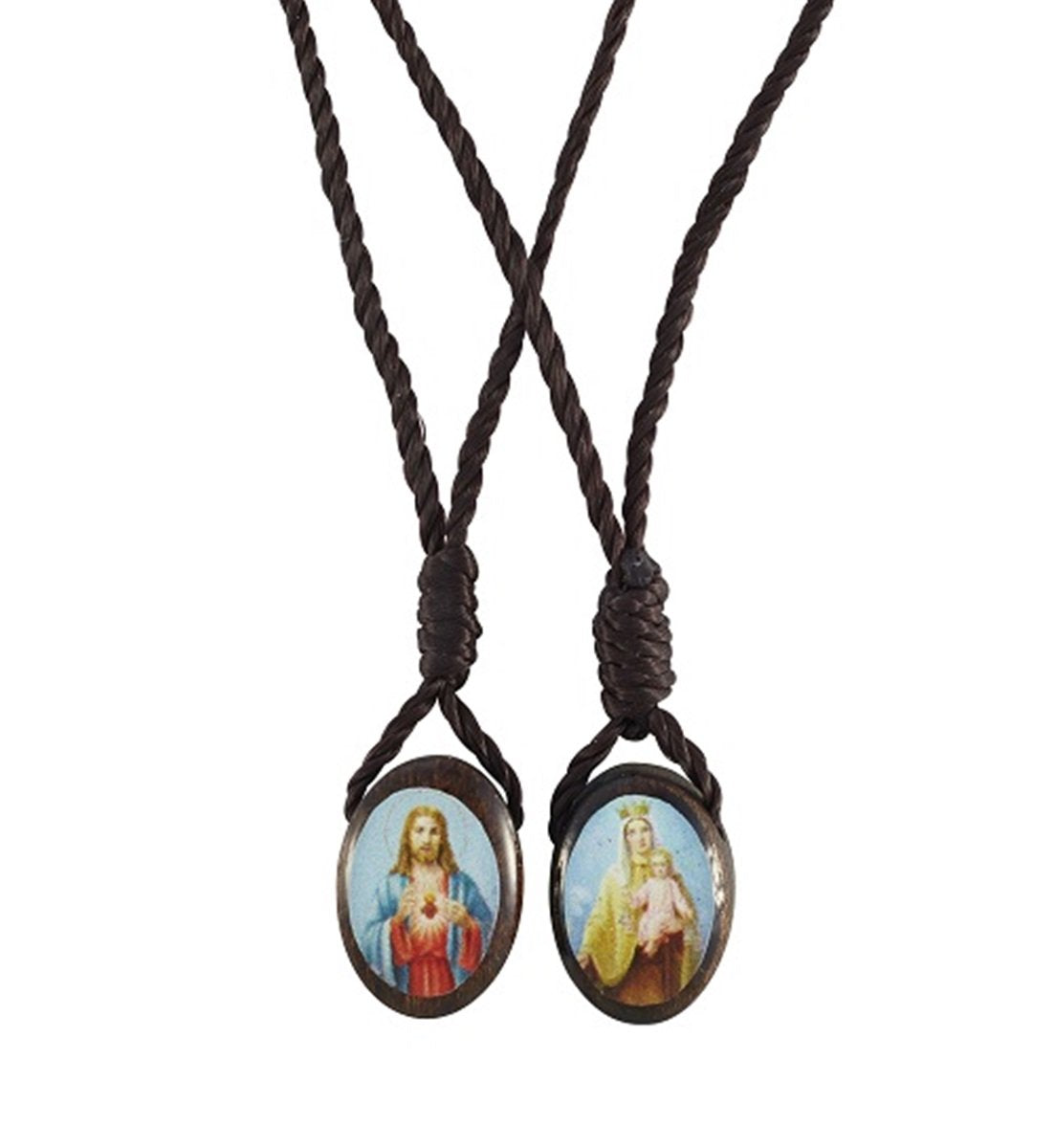Catholic Scapulars Sacred Heart of Jesus with Our Lady Mt Carmel Catholic Wood Scapular, 5/8 Inch
