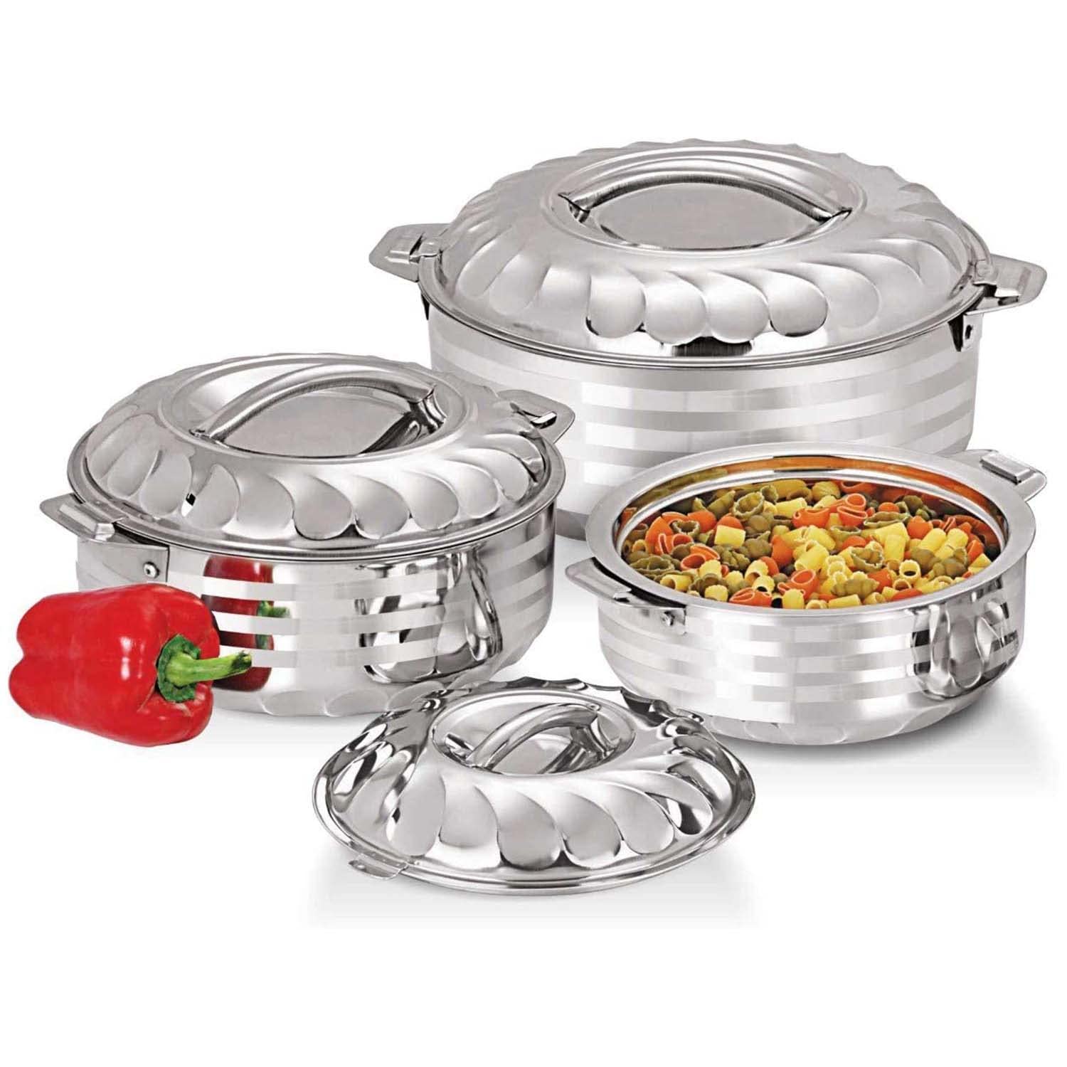 Vinod 4-Piece Insulated Casserole Food Warmer/Cooler Hot Pot Gift Set, 4000Ml+5000Ml+7500Ml+10000Ml, Stainless Steel