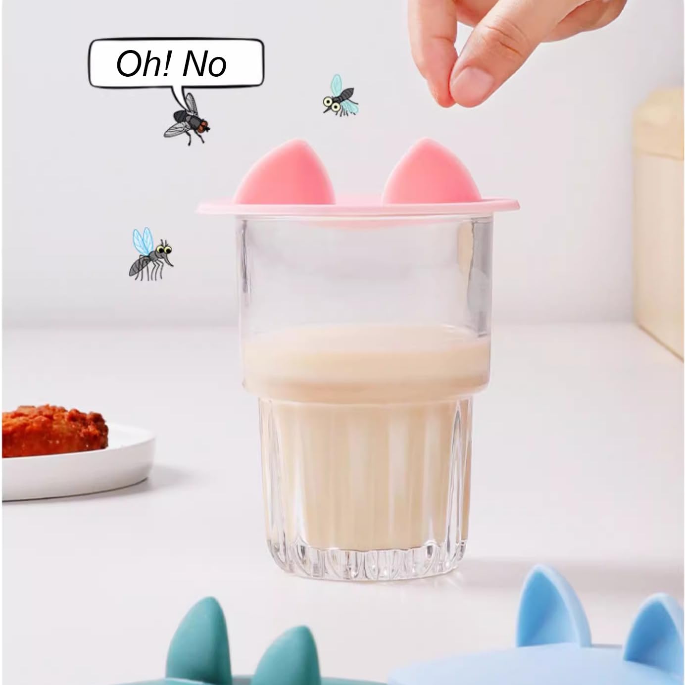 4Pack Cute Cat Ear Cup Lid Cover, Jcsmartec Silicone Creative Anti-Dust Rubber Airtight Seal Suction Cap For Drink Glass Coffee