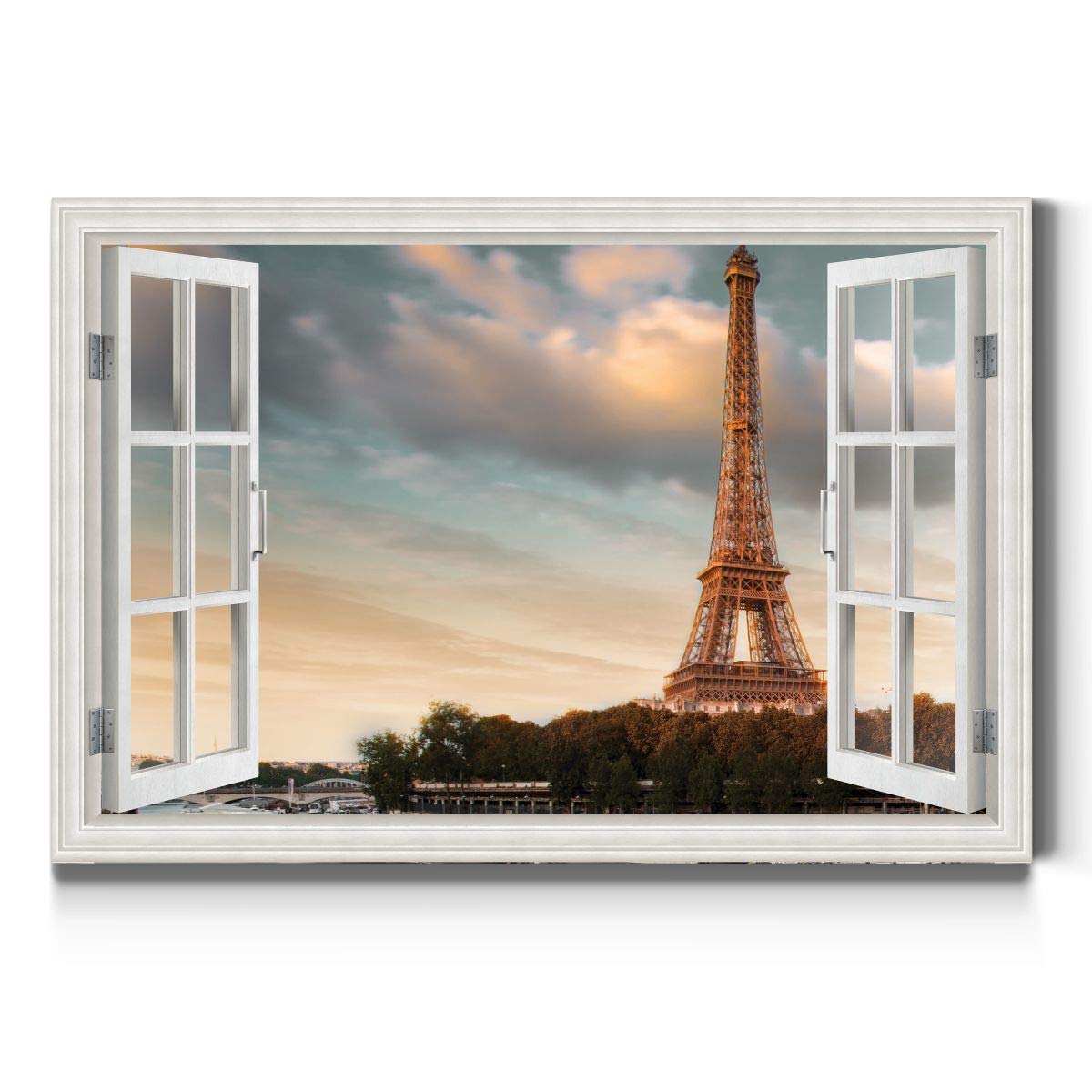 Renditions Gallery Canvas Nature Wall Art Modern Paintings & Prints Decorations Cloudy Eiffel Tower Glam Window View Romantic Wa