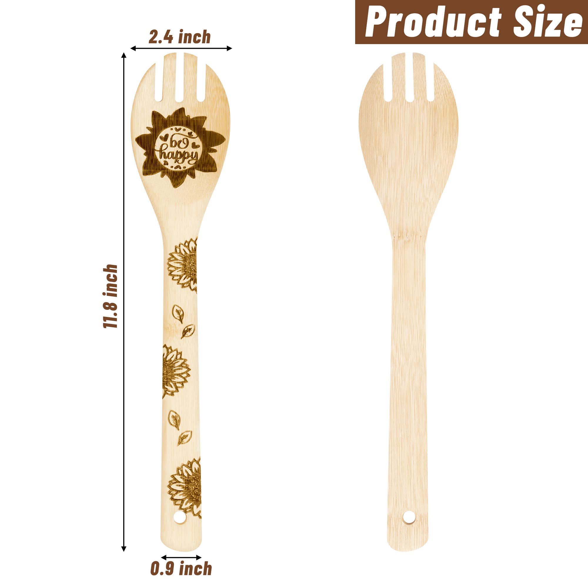 Eartim 5Pcs Sunflower Wooden Spoons Utensils Set, Summer Sunflower Theme Kitchen Cooking Utensils Natural Non-Stick Carve Burned