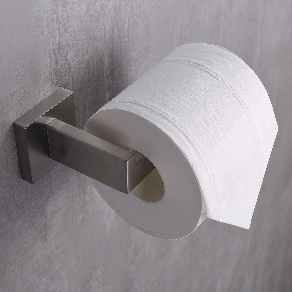 TASTOS Toilet Paper Holder Brushed Nickel  Toilet Tissue Roll Holders Dispenser and Hangers Wall Mounted for Bathroom & Kitchen  Stainless Steel Modern Square Style (Silver)