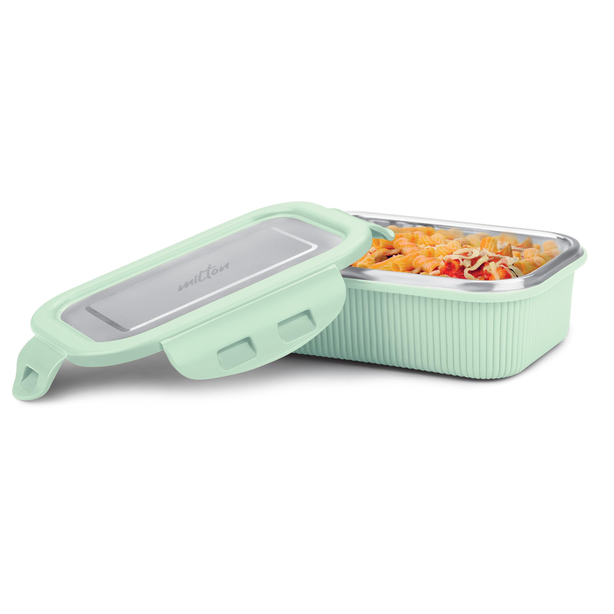 Milton Cool Touch Rectangular 400 Stainless Steel Container, 380 Ml, Aqua Green | Microwave Safe | Food Grade | Bpa Free | Refri