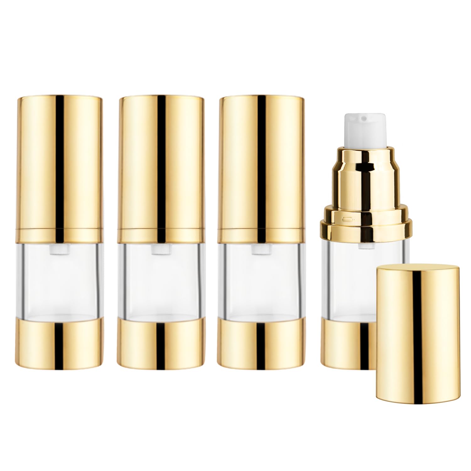 Bosmiow 4Pcs 15Ml/0.5Oz Clear Plastic Airless Pump Bottles With Gold Head Empty Refillable Vacuum Bottles Travel Size Cosmetics