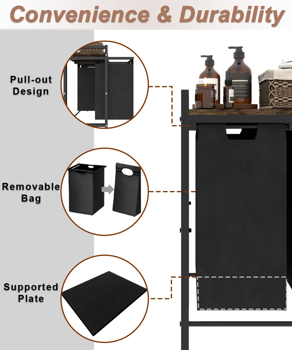 Waaliji 10 X 3 Gal Large Laundry Hamper With 3 Pull-Out & Removable Sorter Bags, Freestanding Clothes Basket Organizer For Cloth