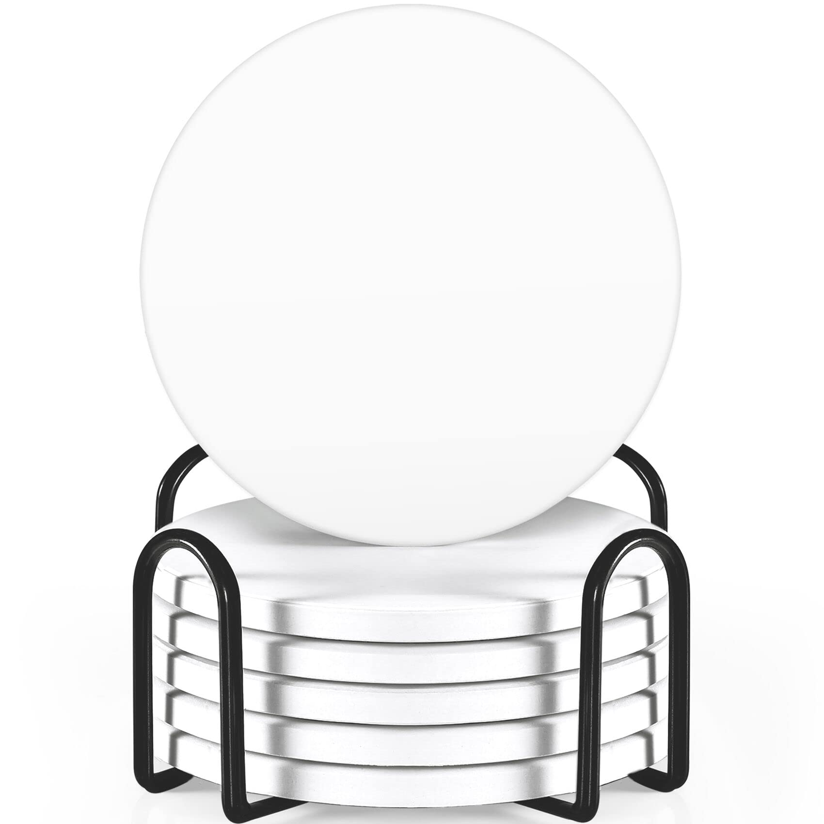 Abenkle Coasters For Drinks With Holder For Coffee Table, Absorbent Coaster Sets Of 6, Drink Coasters With Marble Ceramic, Cup C