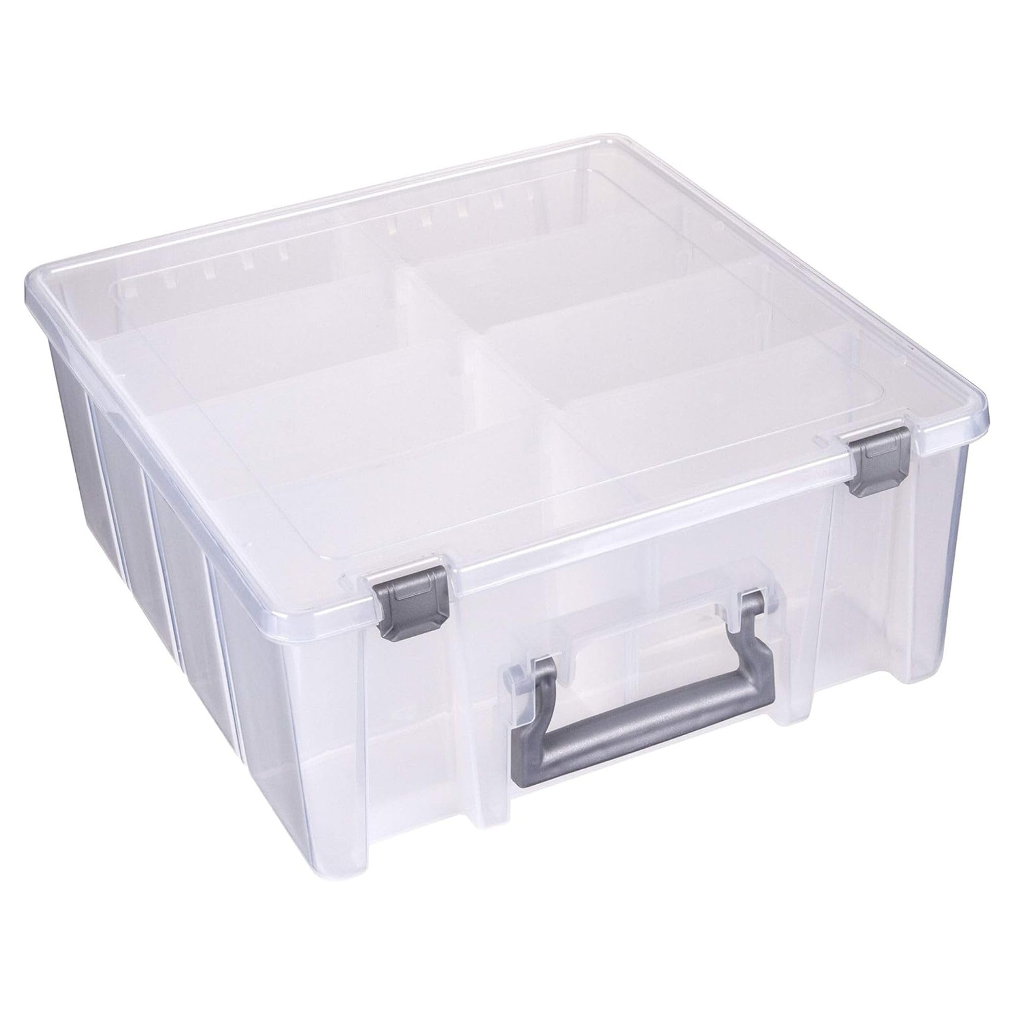 AB Designs 6990ABD Super Satchel Double Deep with Removable Dividers  Stackable Home Storage Organization Container  Clear with Sliver Latches and Handle