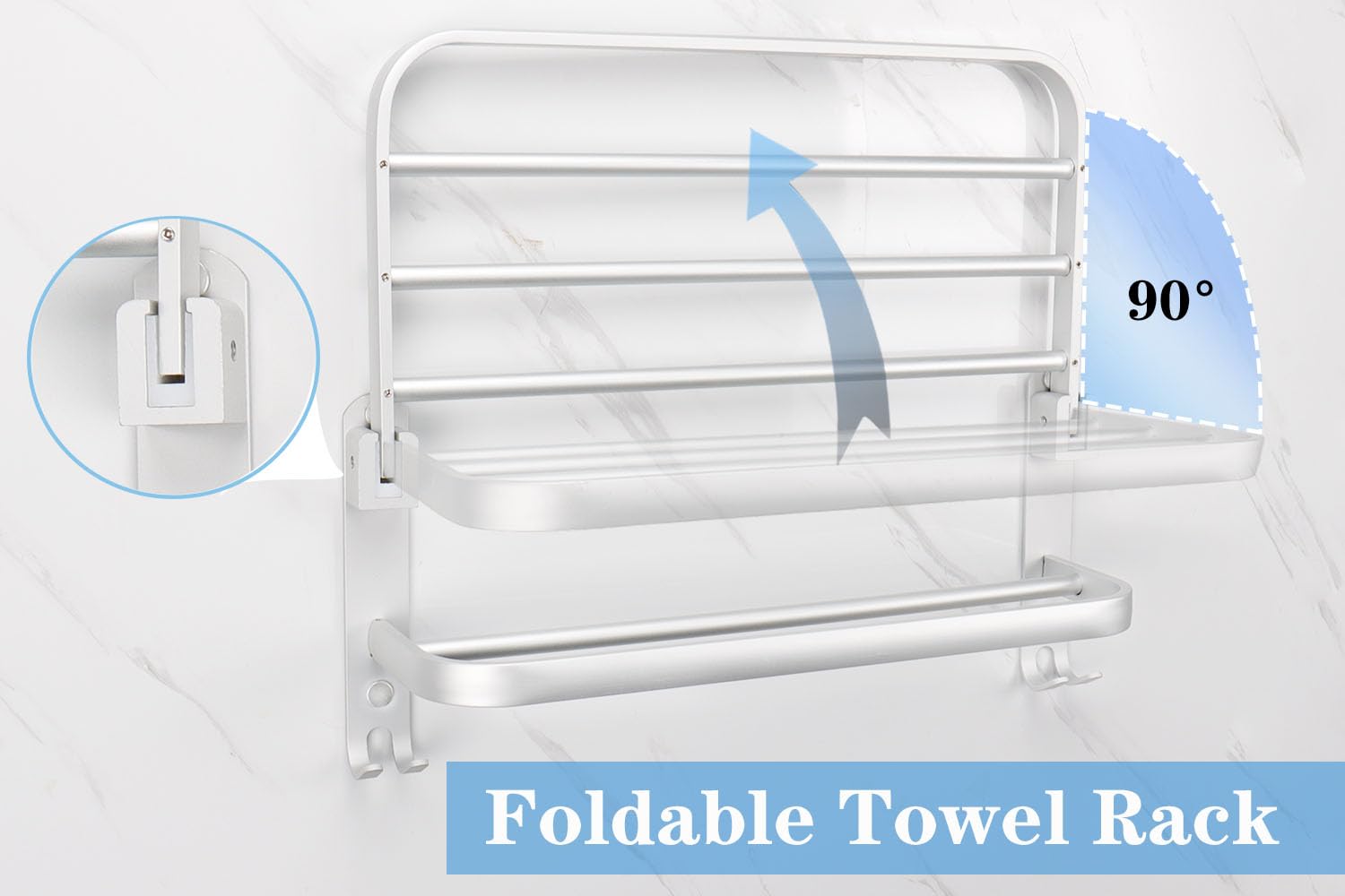 Vanloory Towel Rack For Bathroom, Bath Towel Holder With Double Towel Bar And Fold-Able Towel Shelf, Rustproof Towel Organizer W