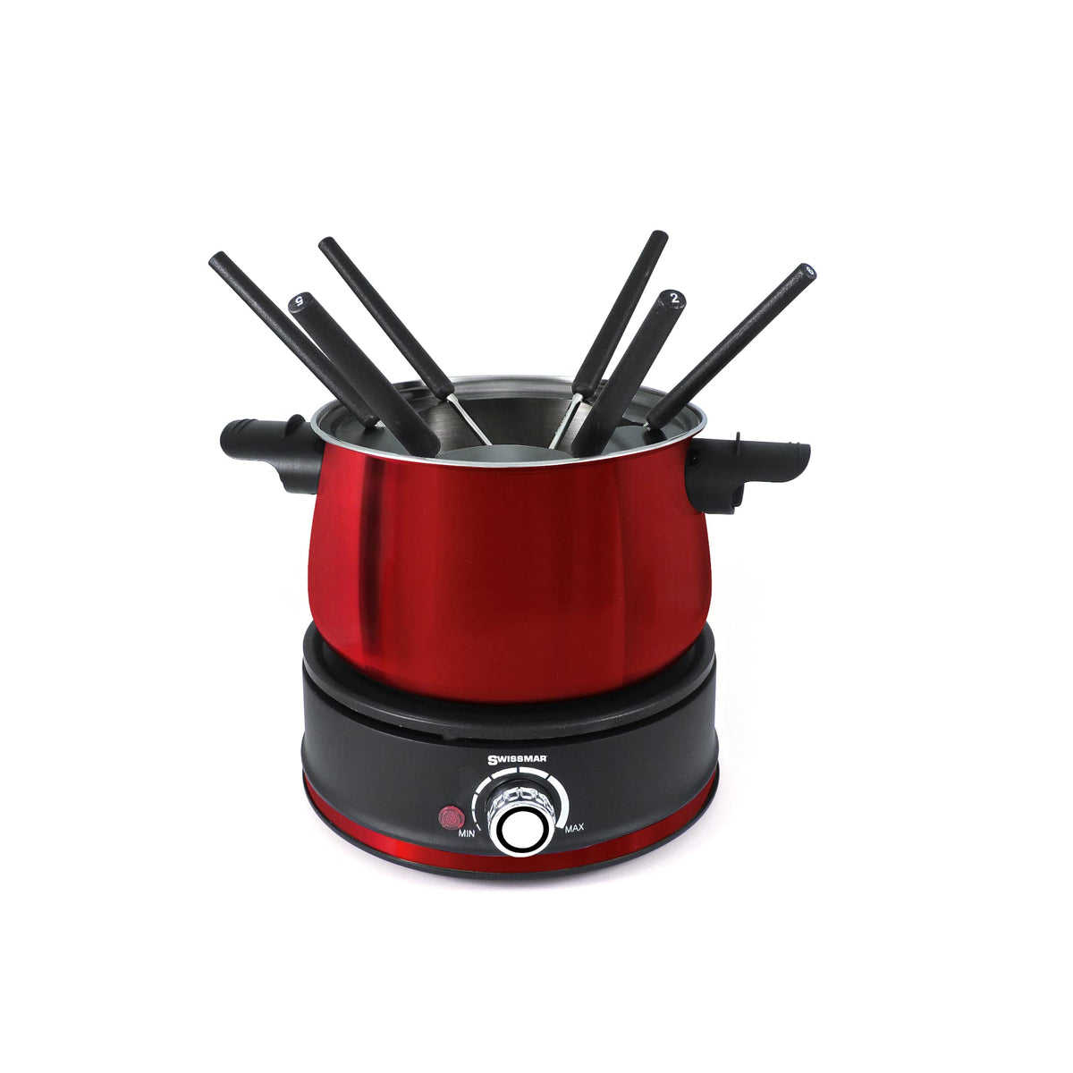 Swissmar Arolla 10 Pieces Stainless Steel Electric Fondue Set Red - Perfect Fondue Pot Electric Set For Cheese, Caramel, Chocola