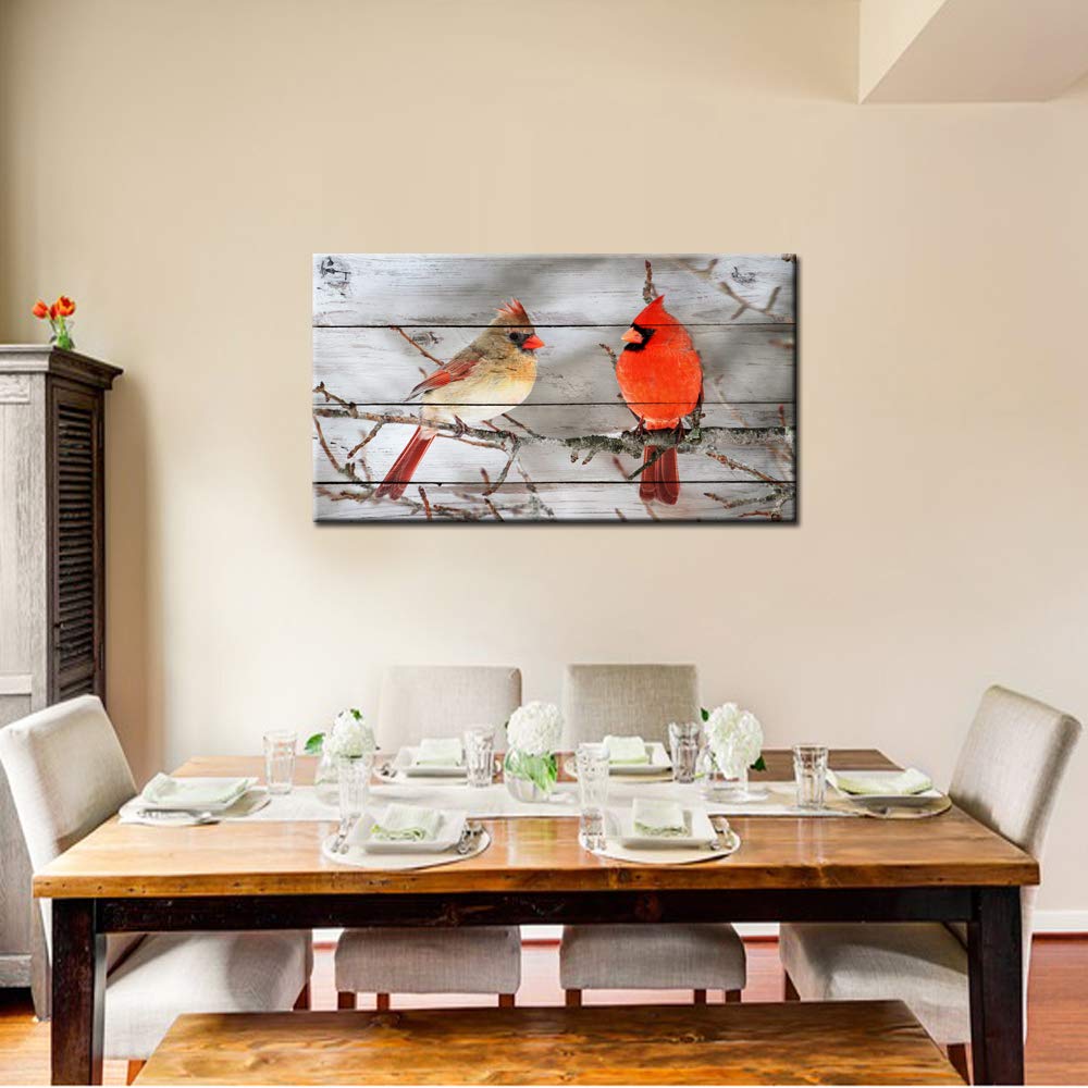 LevvArts - Modern Canvas Wall Decor Northern Cardinals on Tree Pictures Red Birds Painting for Home Living Room Decor Winter Scene Artwork Framed Ready to Hang 20x36inches