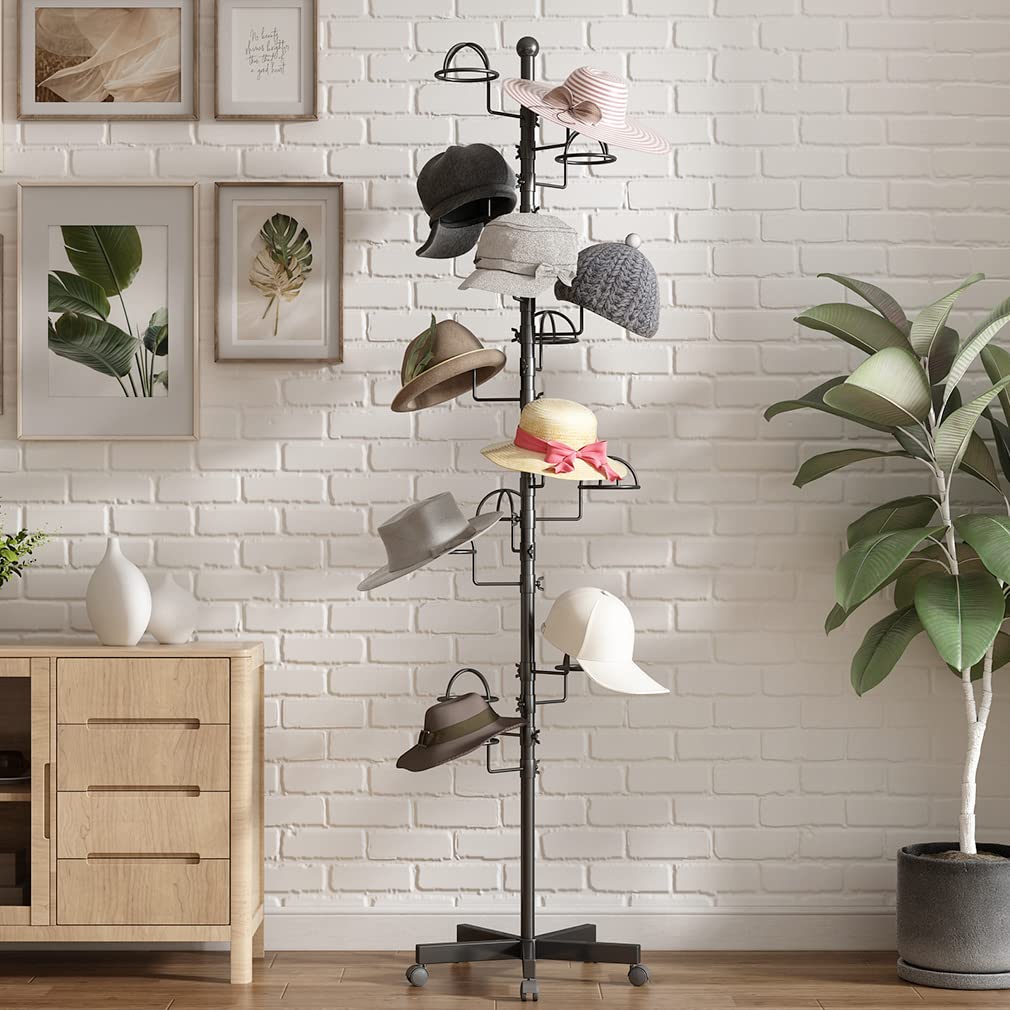 Thick Forest Hat Rack With 15 Circular Hooks, Floor Hat Stand Freestanding Hat Rack Stand, Adjustable Hat Display Stand Suitable