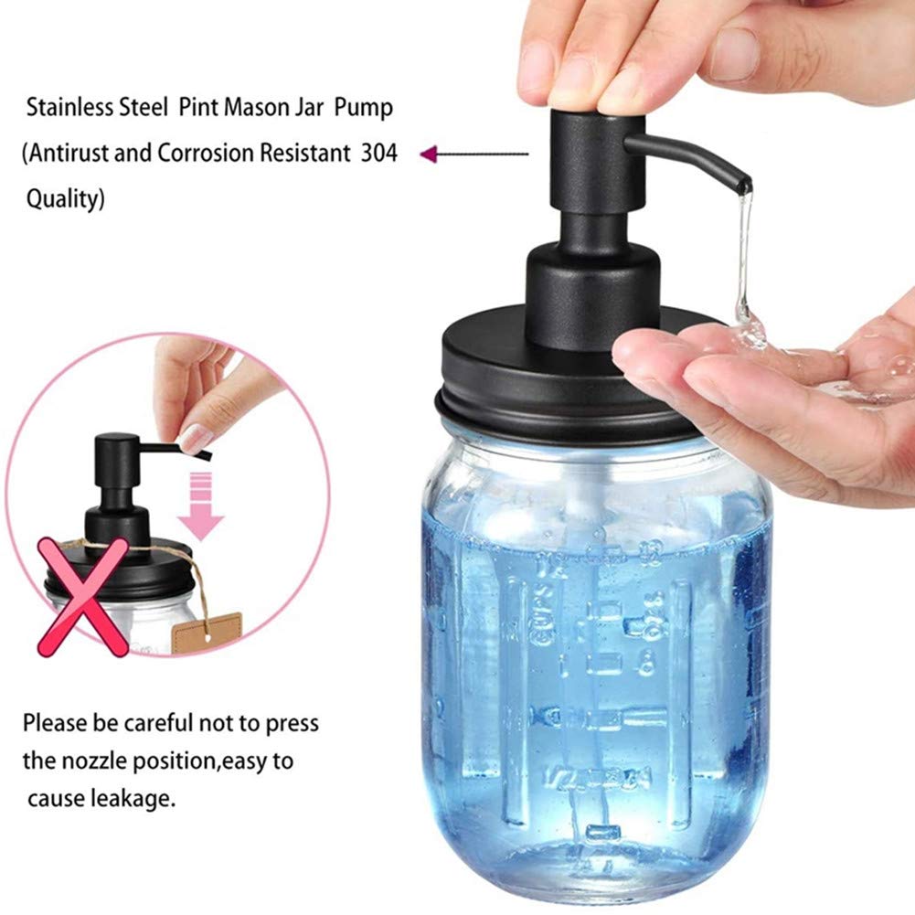 2 Pack Mason Jar Soap Dispenser Lids With Pumps, Rustproof Stainless Steel Lotion Dispenser Lids Replacement For 16 Oz Regular M