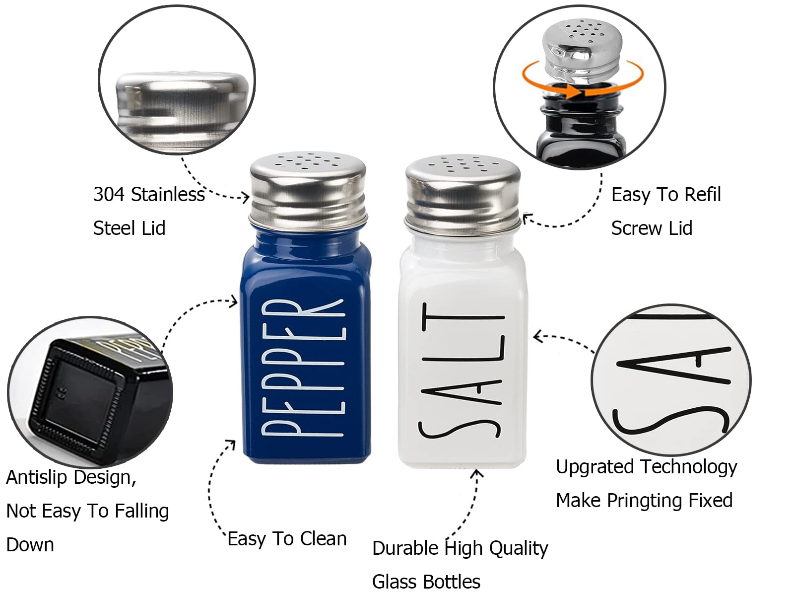 Farmhouse Salt And Pepper Shakers Set,Kitchen Decor,Glass Blue Salt And Pepper Shakers Set,Cute Salt Shaker,Gift For Women,Moder