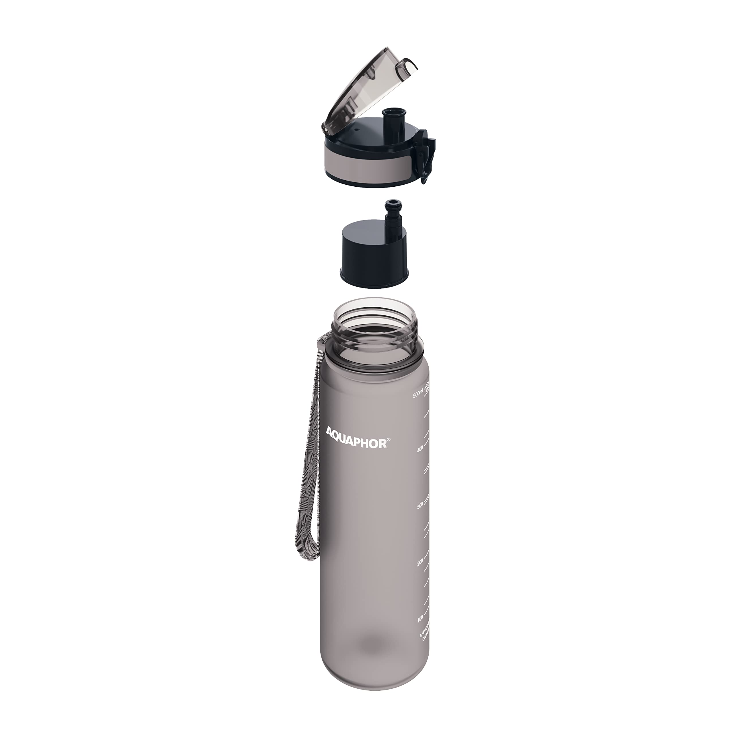 AQUAPHOR City Bottle 500ml Grey  Travel Water Bottle with Activated Carbon Filter  Filters Chlorine & Impurities  Made of Tritan & BPA-Free  Stay Hydrated On The Go!