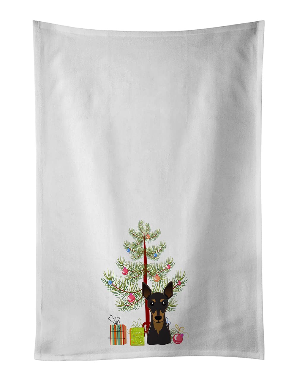 Christmas Tree and Min Pin White Kitchen Towel Set of 2
