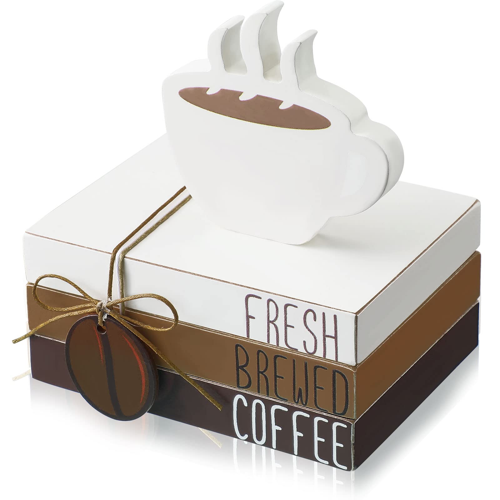 Yookeer 4 Pieces Coffee Decor Mini Coffee Bar Sign Coffee Bar Accessories Coffee Tiered Tray Decor Mini Wood Book Stacks Coffee 