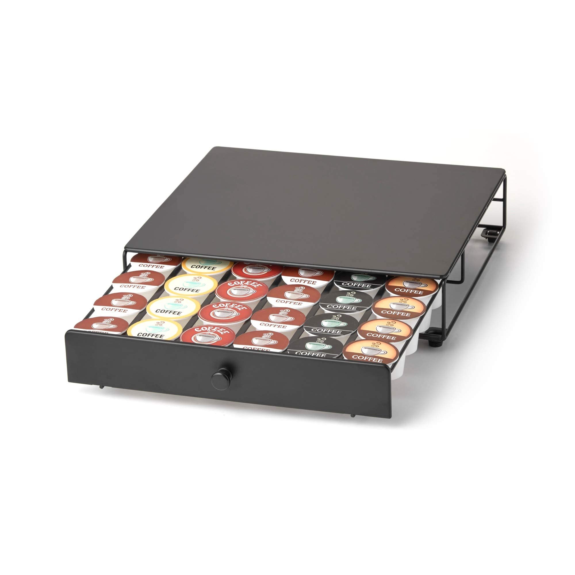 Nifty Rolling Coffee Pod Drawer - Black Finish, Compatible With K-Cups, 36 Pod Pack Holder, Compact Under Coffee Pot Storage Dra