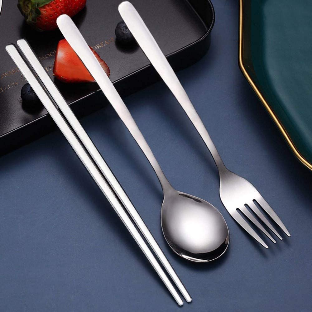 Iqcwood Spoons And Forks Set, Flatware Set, 3 Pair Forks And Spoons Silverware Korean Utensil Set, Stainless Steel Korean Chopst