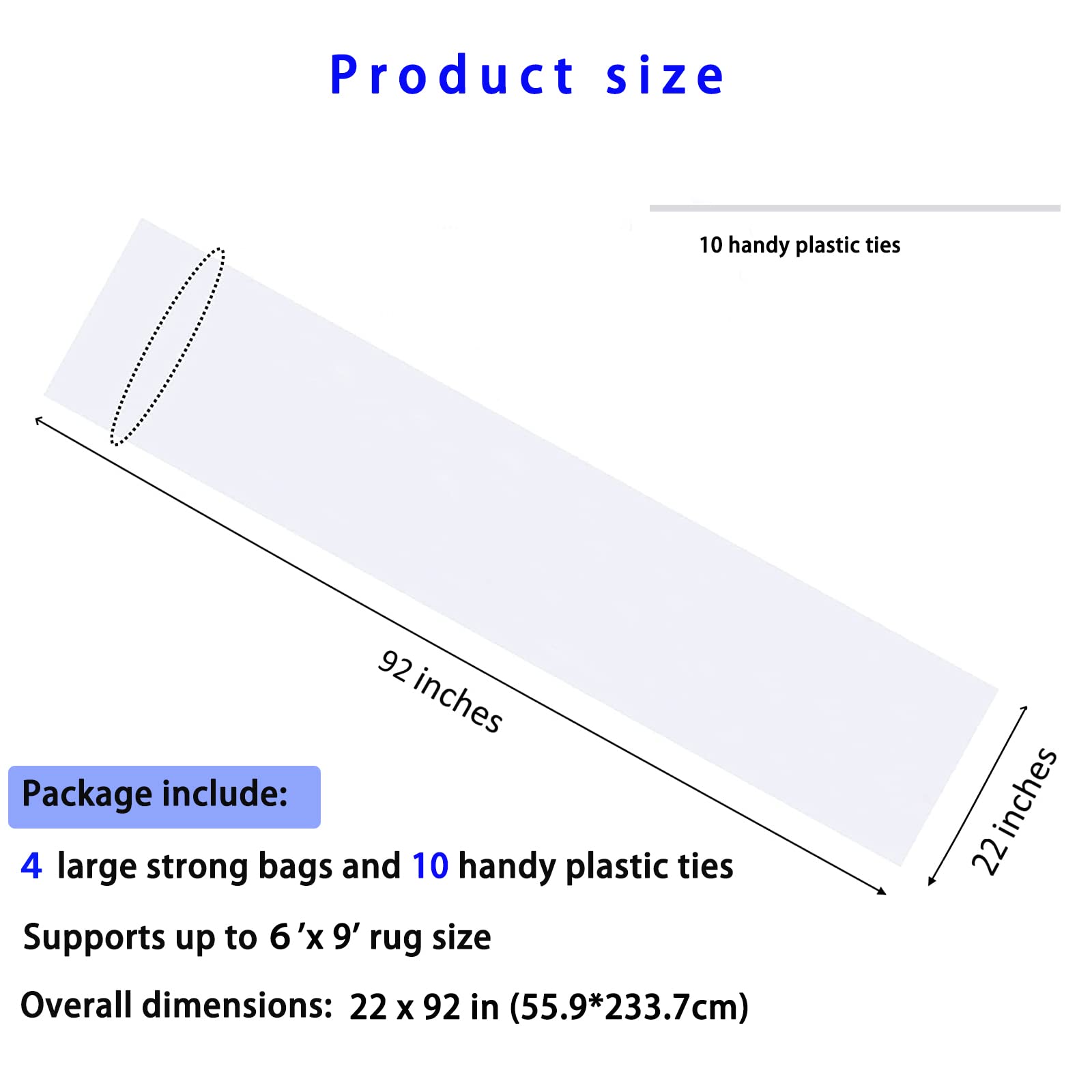 4 Pcs Clear Plastic Rug Storage Bags, Fits Rug Up To 6'X9', 4.5 Mil Heavy Duty Rug Storage Bag With 10 Ties,Clear Carpet Bag For