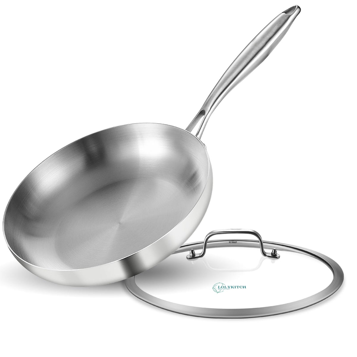 Lolykitch 12 Inch Tri-Ply 18/8 Stainless Steel Chef'S Pan,Frying Pan With Lid,Skillet,Induction Cooking Pan,Pot And Pan Set,Dish