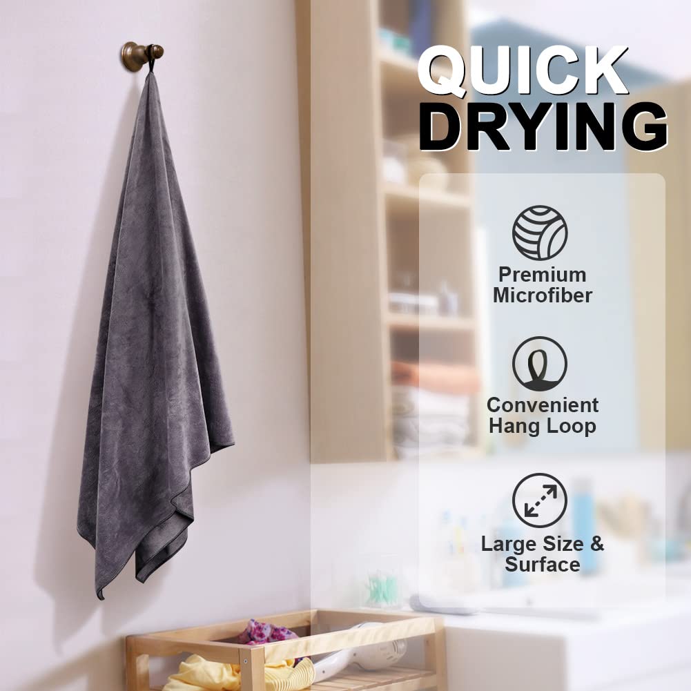 Orighty Bath Towel Set Pack of 4 - Soft Feel Grey Bath Towel Sets  Highly Absorbent Microfiber Towels for Body  Quick Drying  Microfiber Bath Towels for Sport  Yoga  SPA  Fitness  (27?? x 54??)