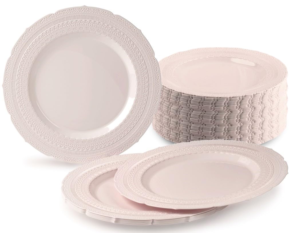 ' Occasions '' 120 Plates Pack, Extra Heavyweight Vintage Wedding Party Disposable Plastic Plates (7'' Dessert Plate, Chateau I