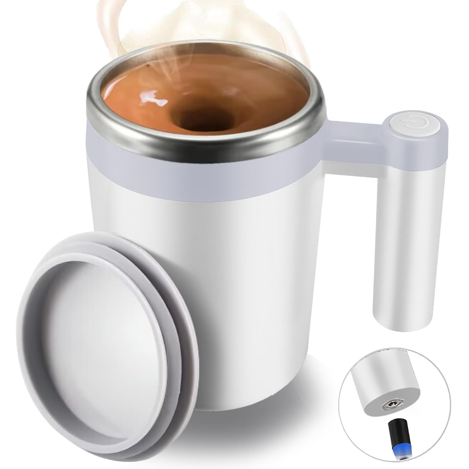 Fcsweet Self Stirring Mug,Rechargeable Auto Magnetic Coffee Mug With 2Pc Stir Bar,Waterproof Automatic Mixing Cup For Milk/Cocoa