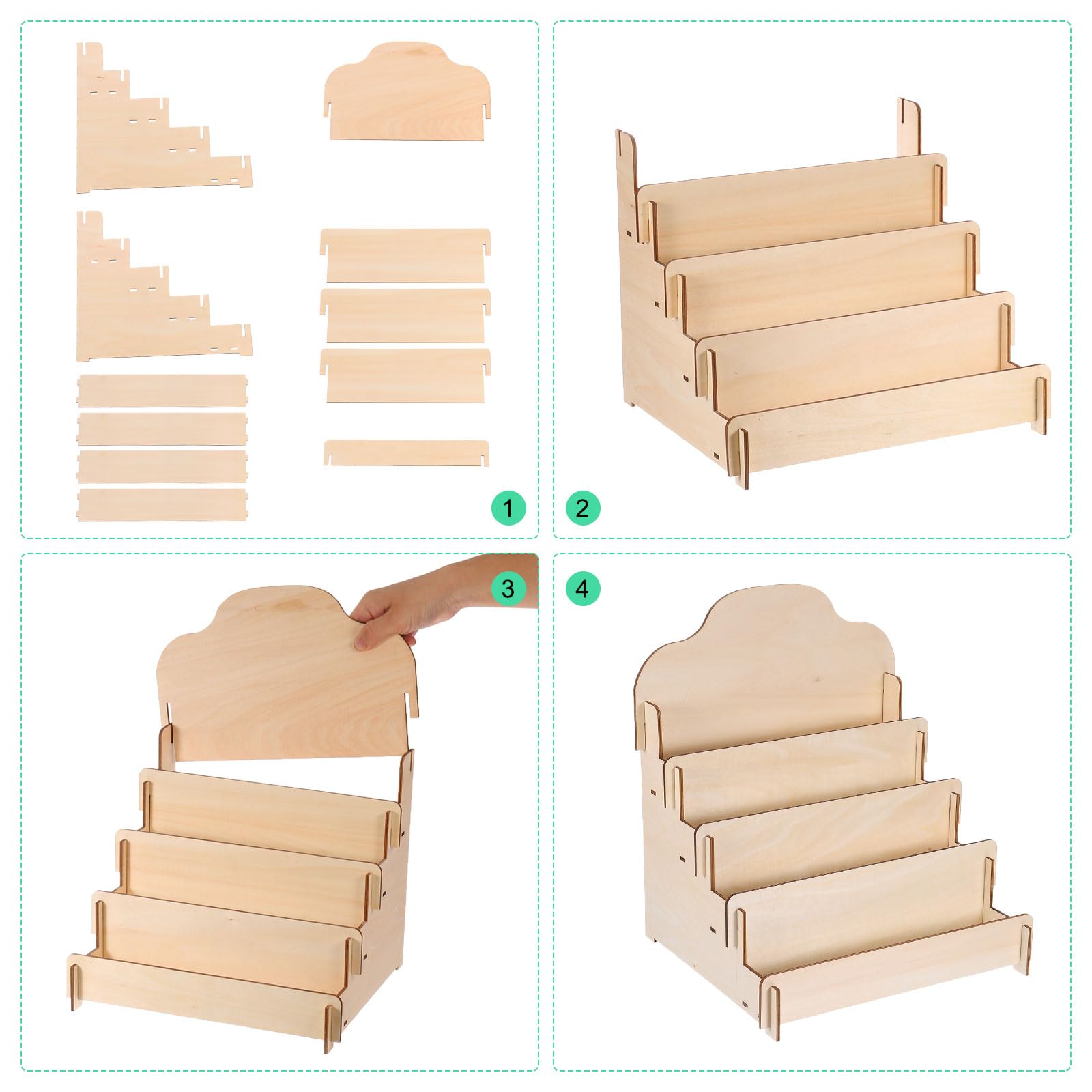 Patikil Greeting Card Display Stand, 4 Tiered Sticker Display Holder Portable Postcard Display Stand Wooden Greeting Card Displa