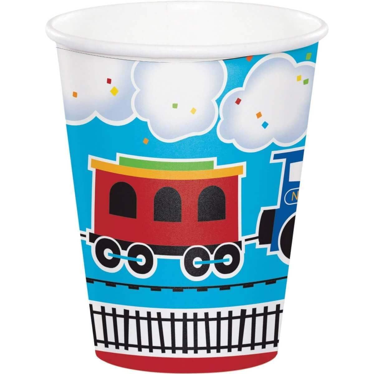 Creative Converting All Aboard Blue Boy'S 1St Birthday Paper Beverage Cups, 9 Oz, Multicolor