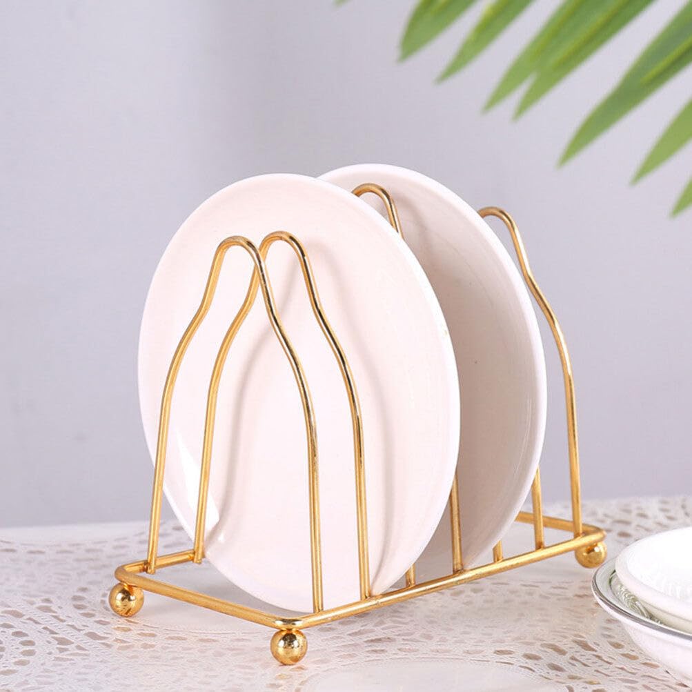 Alipis Dish Drying Rack Metal Plate Stands, Upright Plate Storage Drainboard Pot Lid Holder Counter Gold Plate Holder Organizer