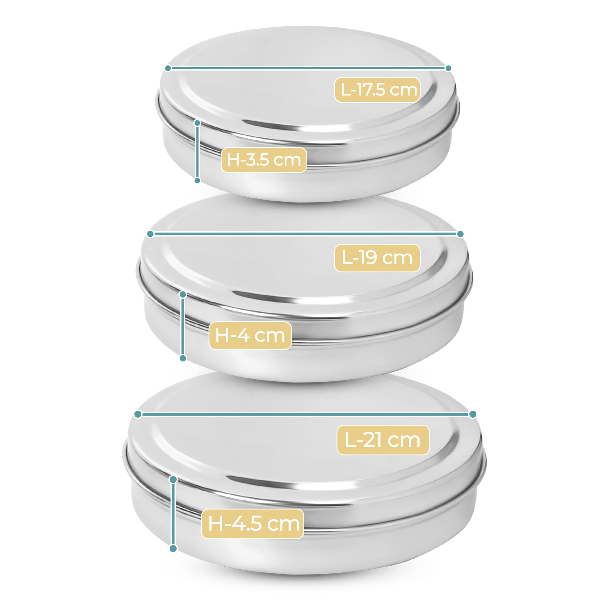 Ksjone Stainless Steel Chocolate Flat Slim And Sleek Canisters/Puri Dabba/Storage Containers Set Of 3 Pcs Big Set (23 Oz, 30 Oz,