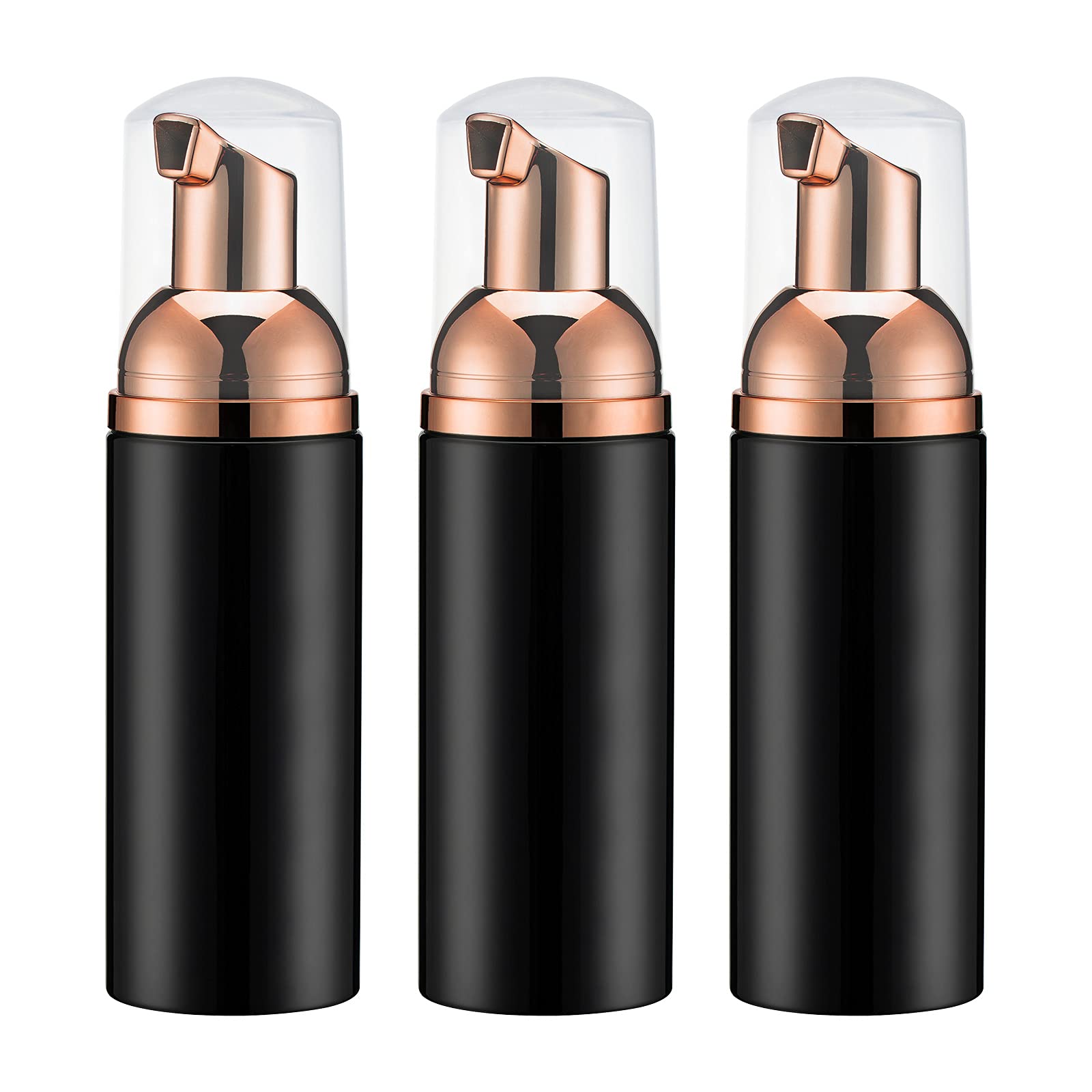 2Oz Foam Pump Bottle (3Pcs) Empty Travel Foaming Dispenser For Hand Soap, Lash Cleanser, Shampoo (60Ml, Rose Gold &Black