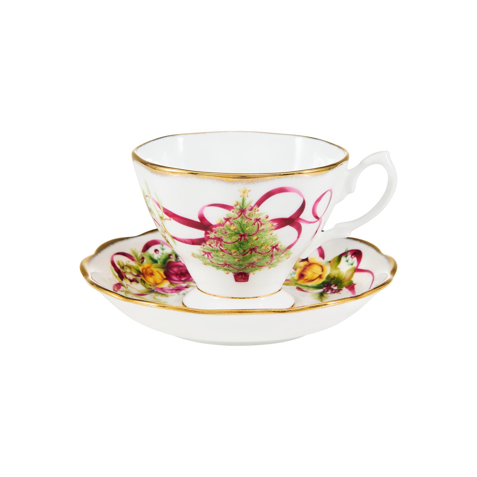 Old Country Roses Christmas Tree Teacup And Saucer Set