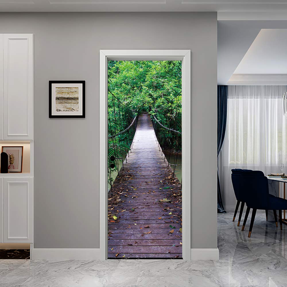 KACOLOR 3D Stairs Art Door Sticker, Waterproof PVC Wall Decal, Small, Forest Bridge, 2PCS for Bedroom, Living Room, Bathroom Decoration