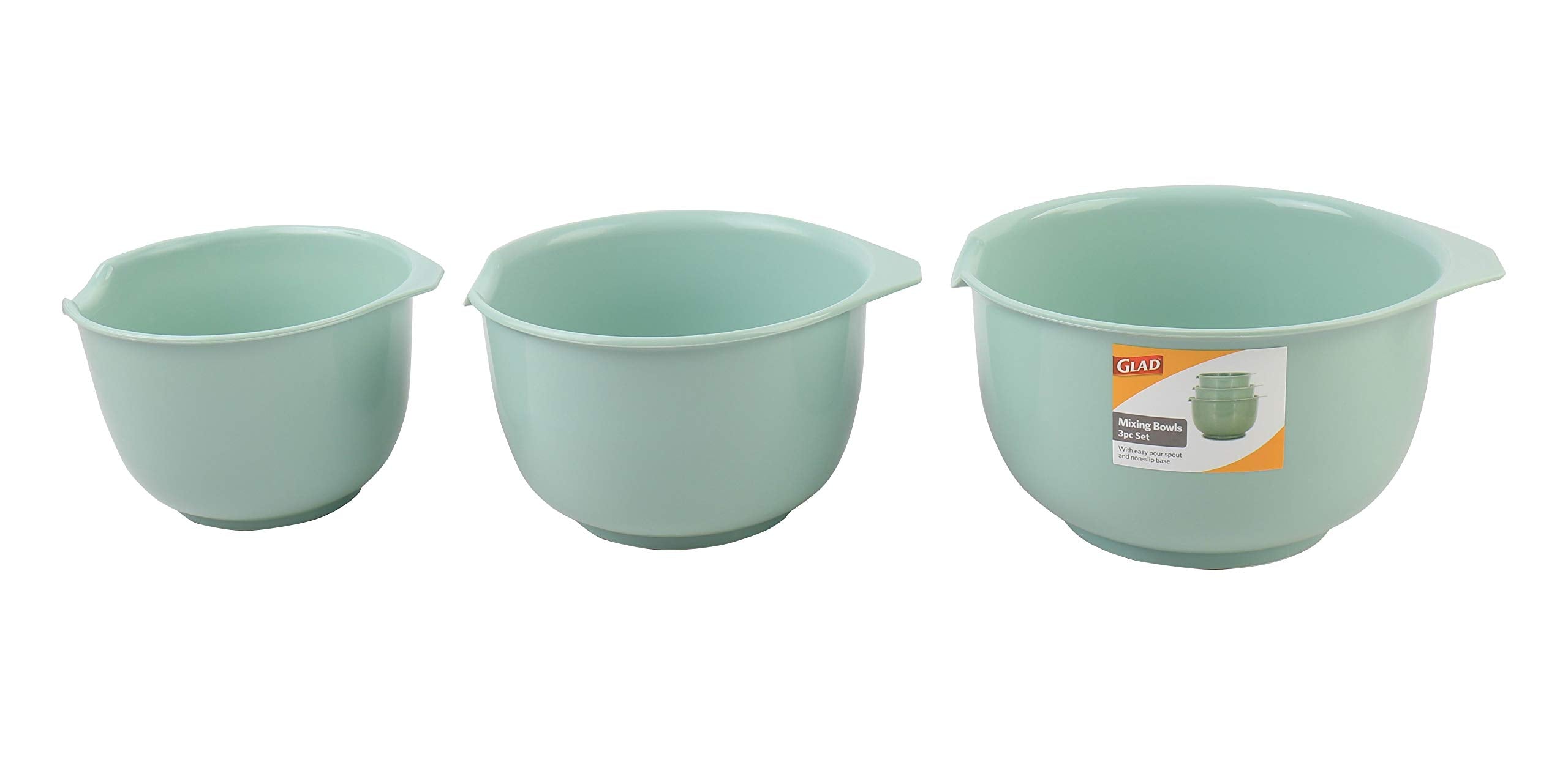 Glad Mixing Bowls With Pour Spout, Set Of 3 | Nesting Design Saves Space | Non-Slip, Bpa Free, Dishwasher Safe Plastic | Kitchen