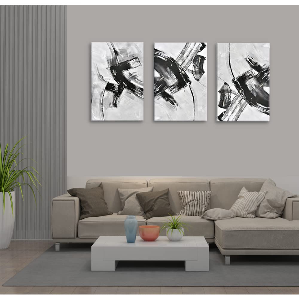 Creoate Black And White Wall Art Decor For Bedroom, 3 Pieces Abstract Lines Painting Canvas Print Artwork, Minimalist Home Decor