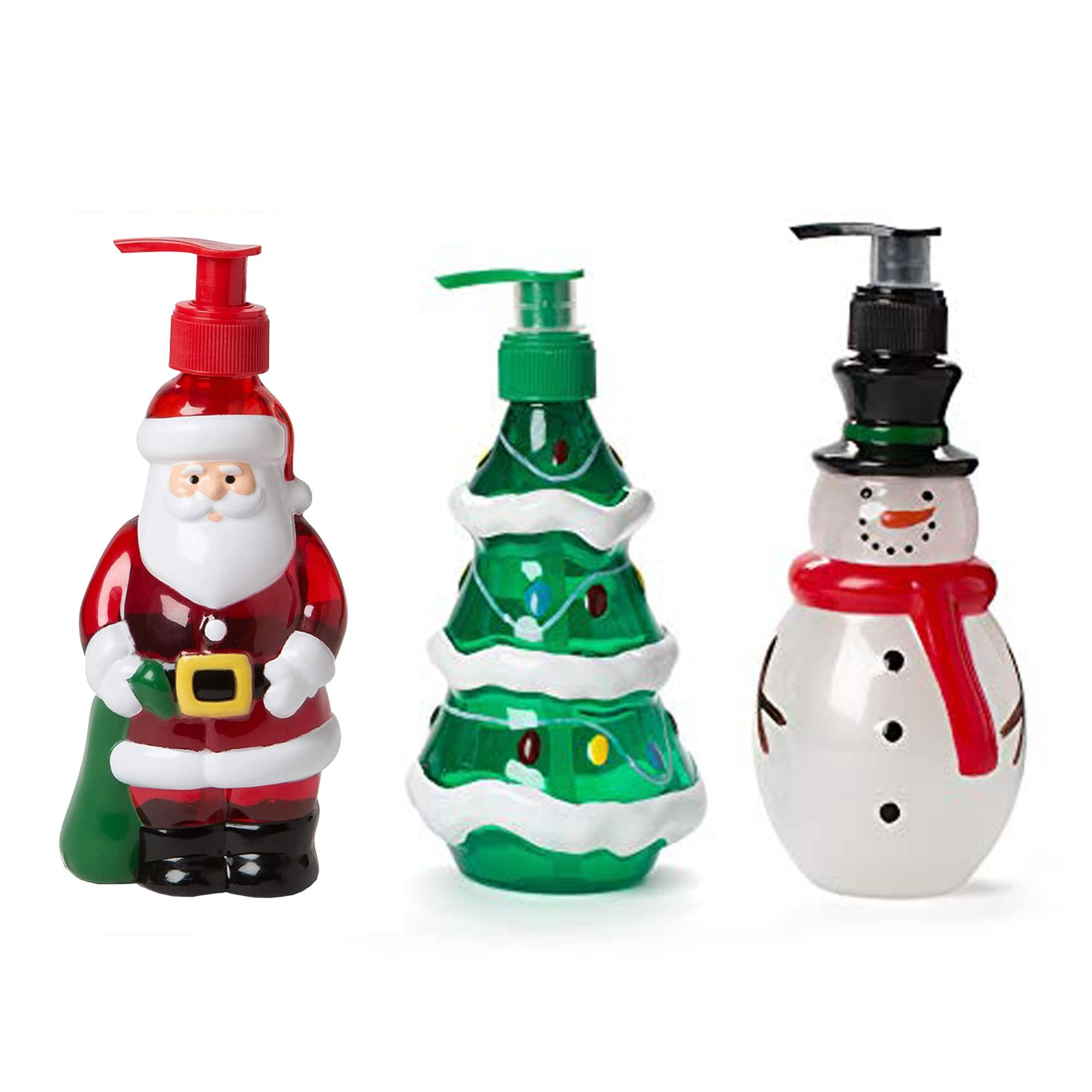 Simple Pleasures Holiday Soap Dispenser - Snowman, Santa & Christmas Tree With Scented Liquid Soap - Decorative Hand Pump Refill