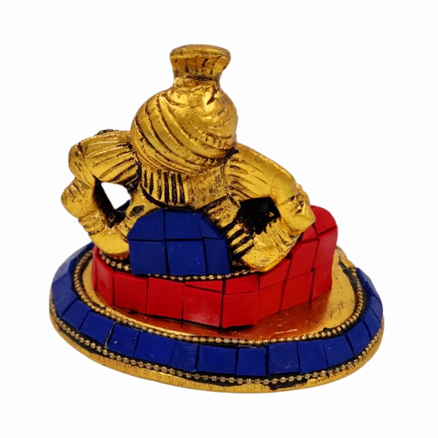 Rsn Metal Stone Ganesha Idol Ganesh Diwali Puja Murti Ganeshji For Car Dashboard Puja Ghar Size (3.5 Inch) - Gold