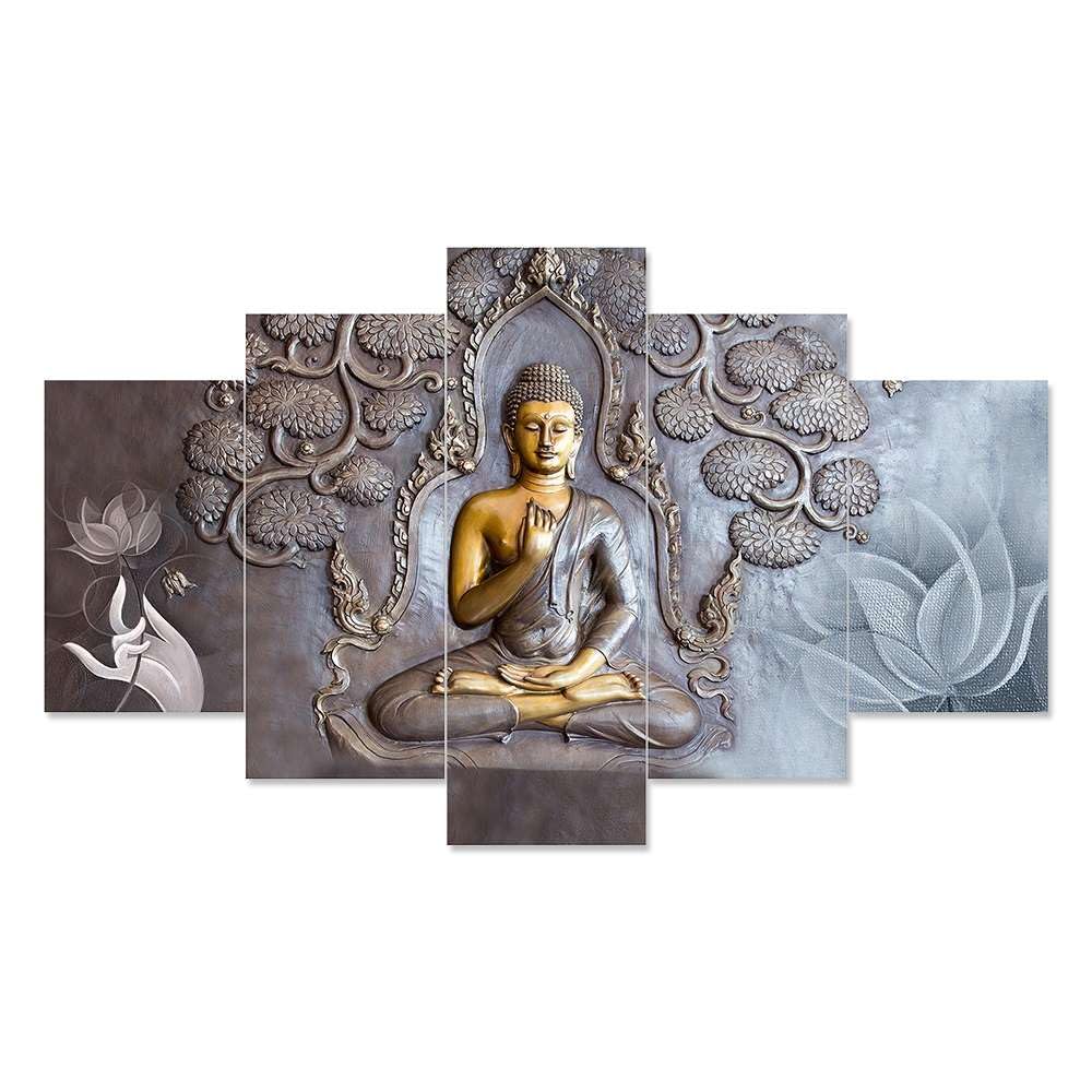 Decorina Buddha Paintings For Wall Decoration - Set Of Five, 3D Modern Art Painting For Living Room Large Size With Frames For H