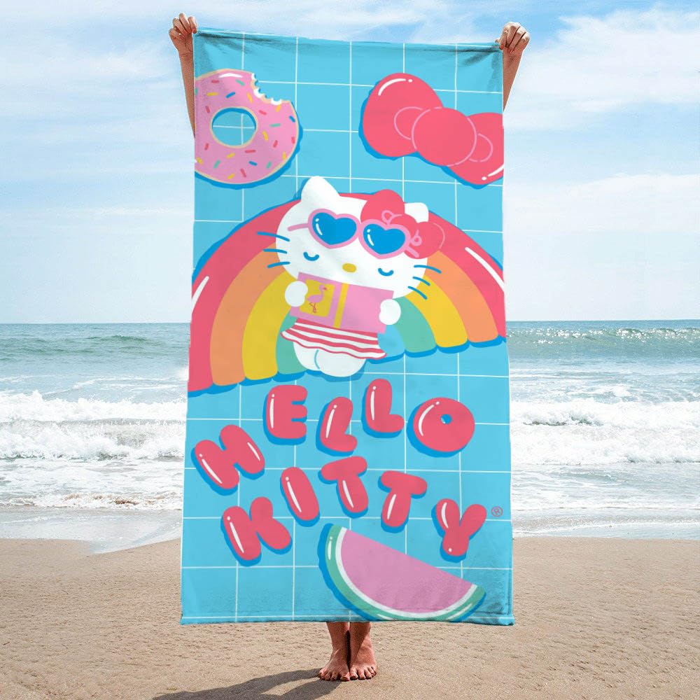 Jay Franco Hello Kitty Rainbow Bath Pool Beach Towel - Super Soft & Absorbent 100% Cotton Towel  Measures 28 x 58