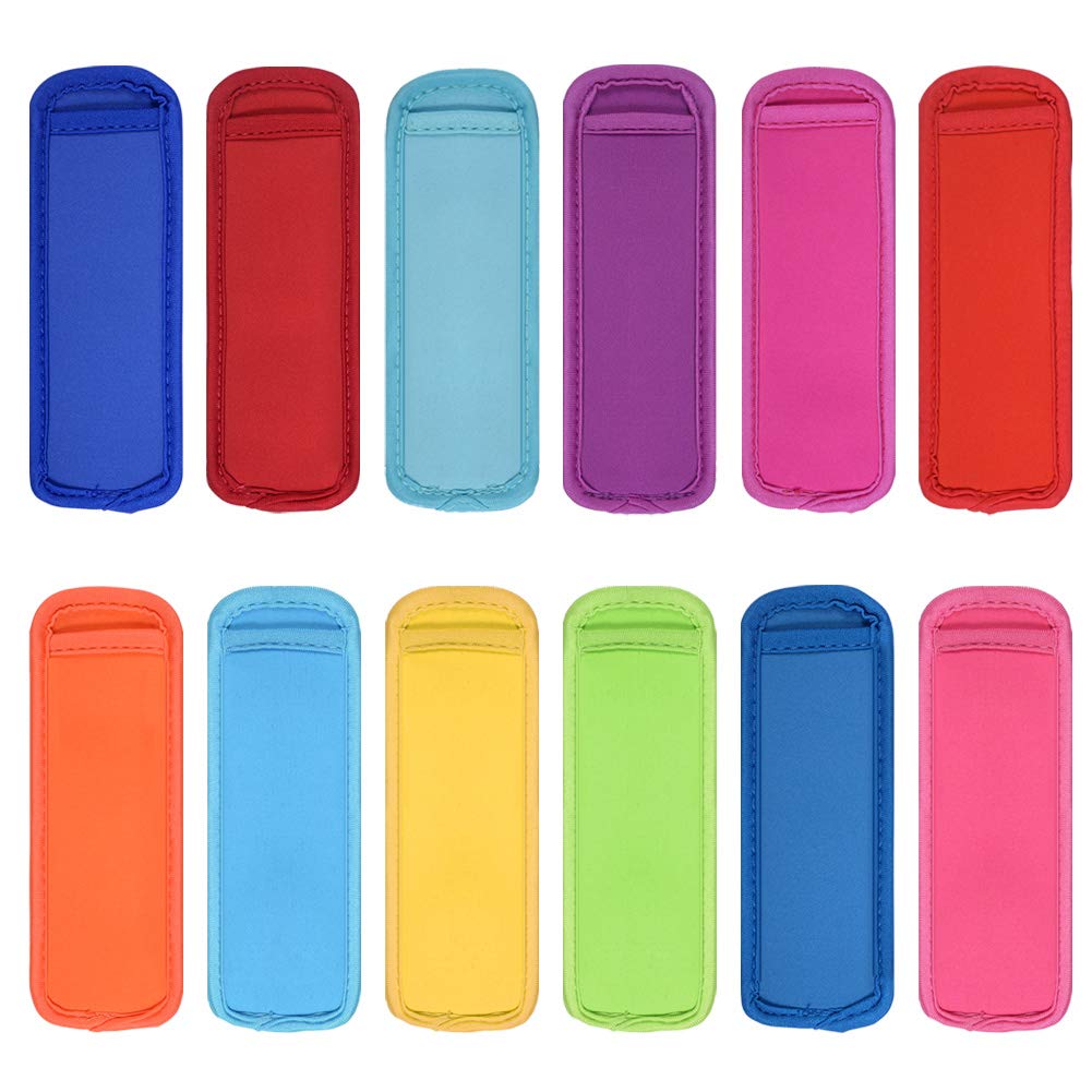 Wacar 12 Pieces Reusable Popsicle Bags Ice Pop Insulator Sleeves Freezer Pop Holders Bags Antifreezing Sleeves,12 Colors
