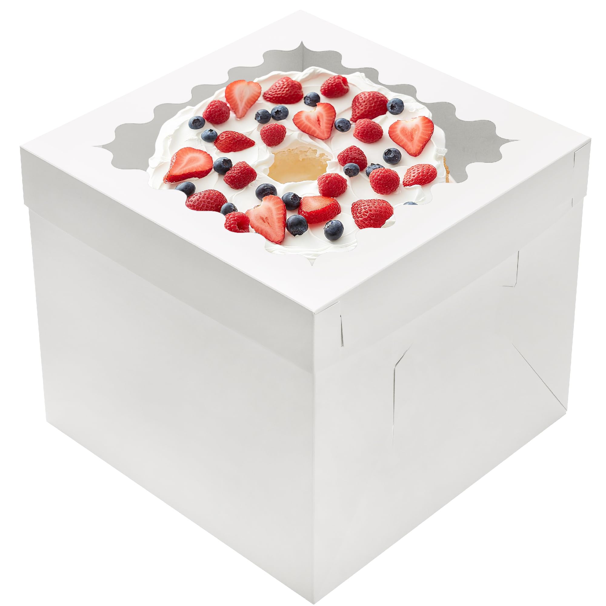 Hzzycaxli 4pcs 12 Inch Tall Cake Boxes, 12x12x10in White Bakery Boxes for Tier Cakes with Window,10in 12in Baking Boxes,Large Ca
