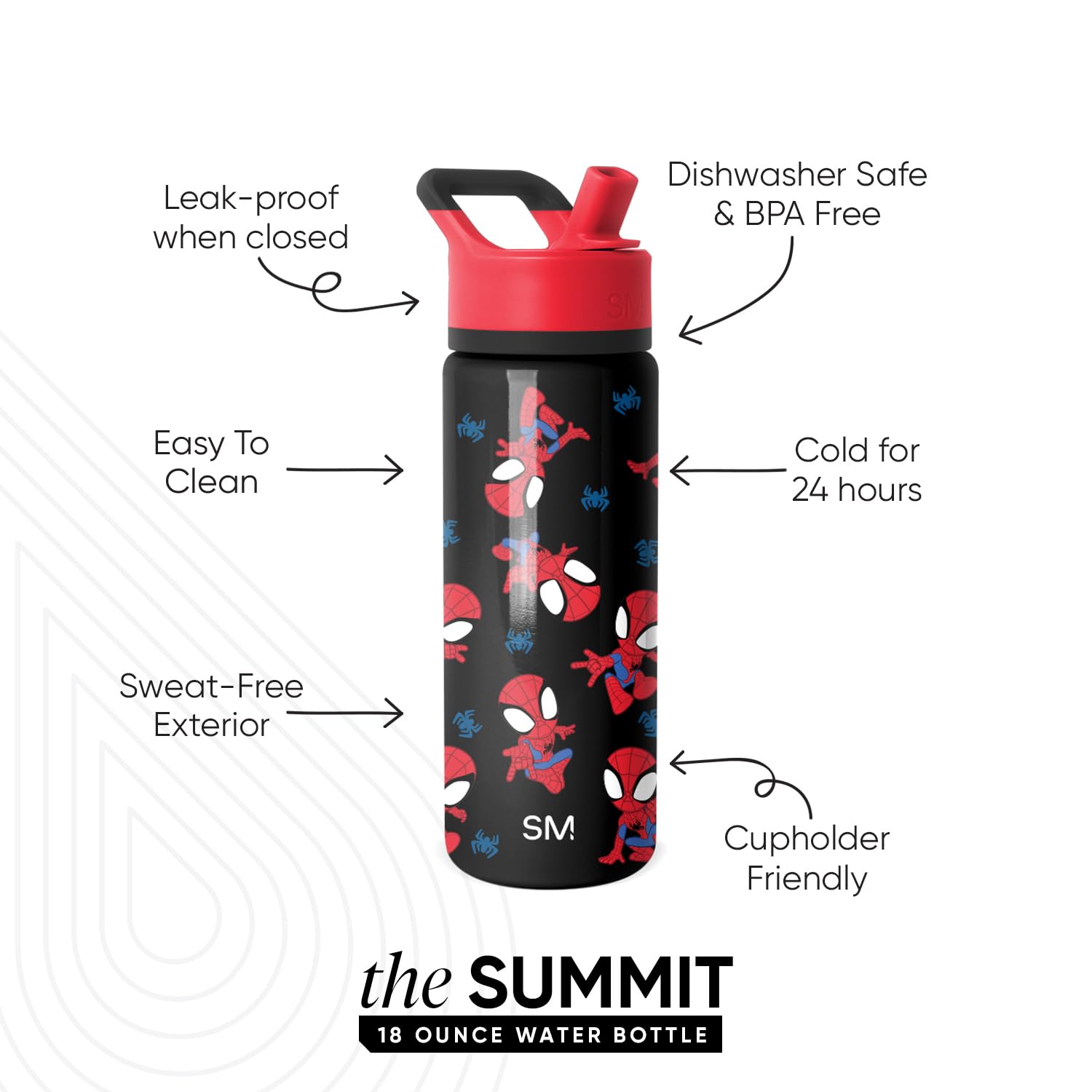 Simple Modern Kids Summit Water Bottle with Straw Lid | Marvel Spider Man 18oz Stainless Steel Cup Insulated Tumbler for Boys, G