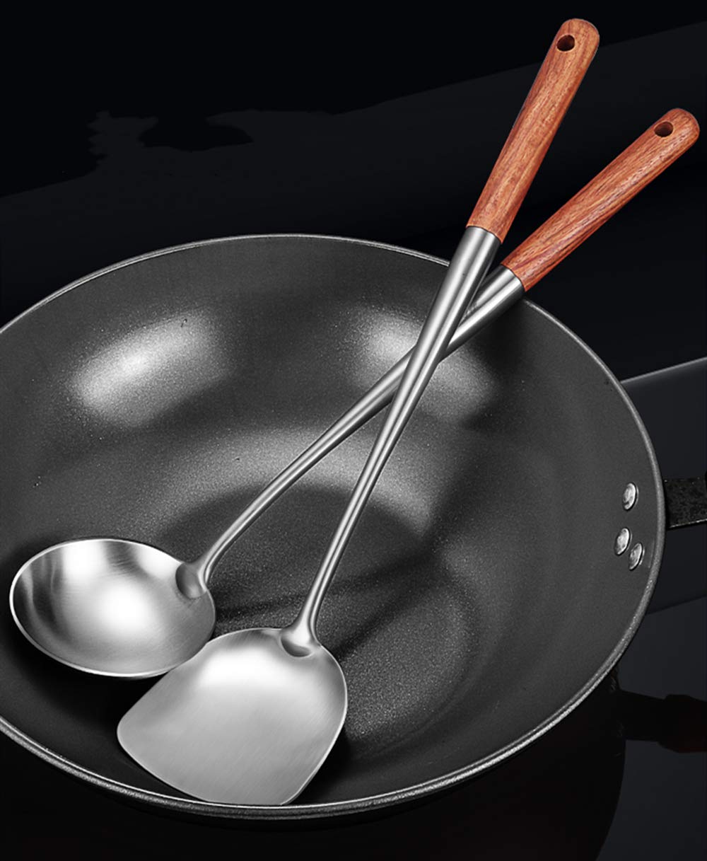 Wok Spatula And Ladle Tool Set, 17Inches Spatula For Wok, 304 Stainless Steel Wok Spatula