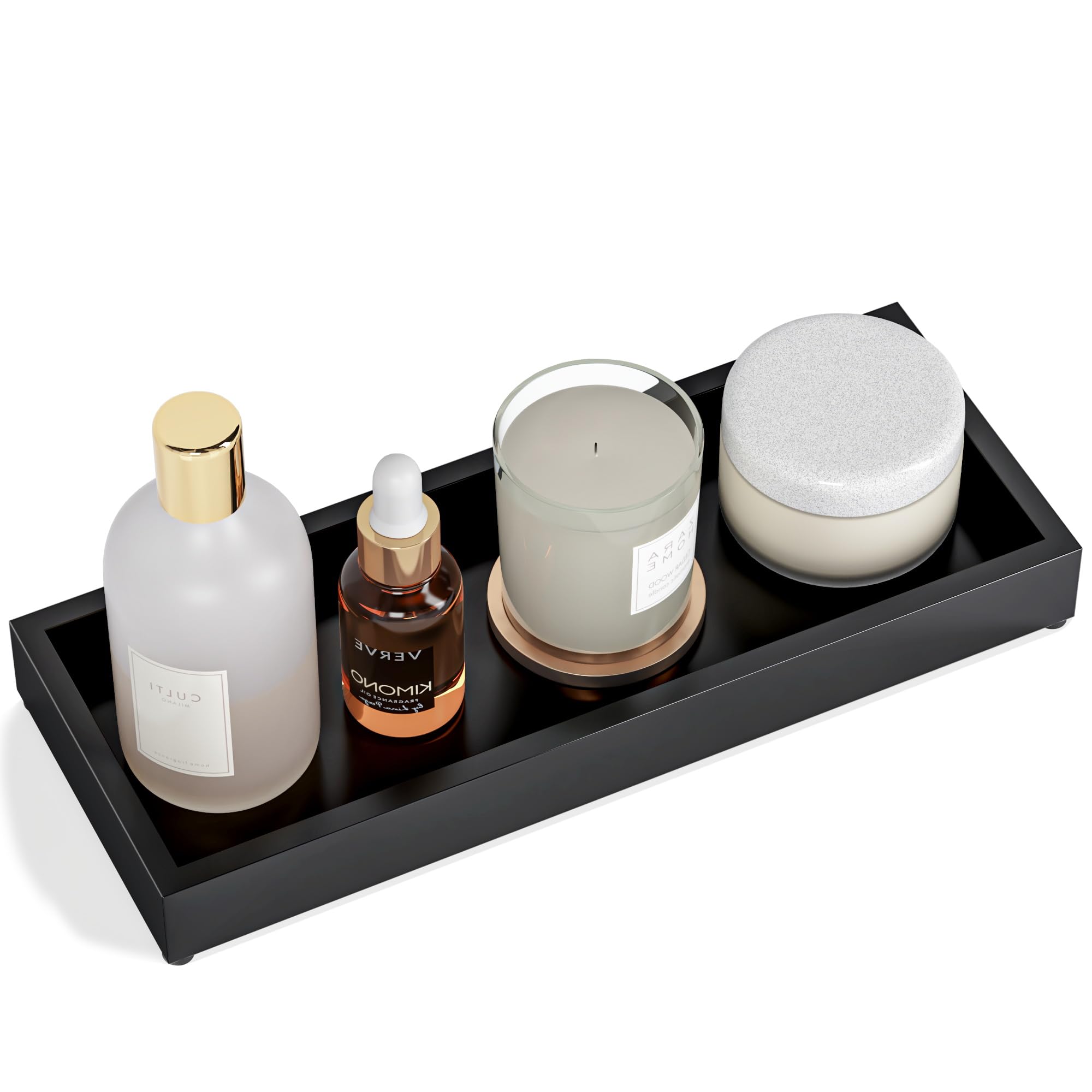 Bathroom Vanity Tray Black Decorative Tray For Counter, 11.2''X 4.3'' Small Wood Sink Soap Tray Holder For Kitchen, Dresser Coun